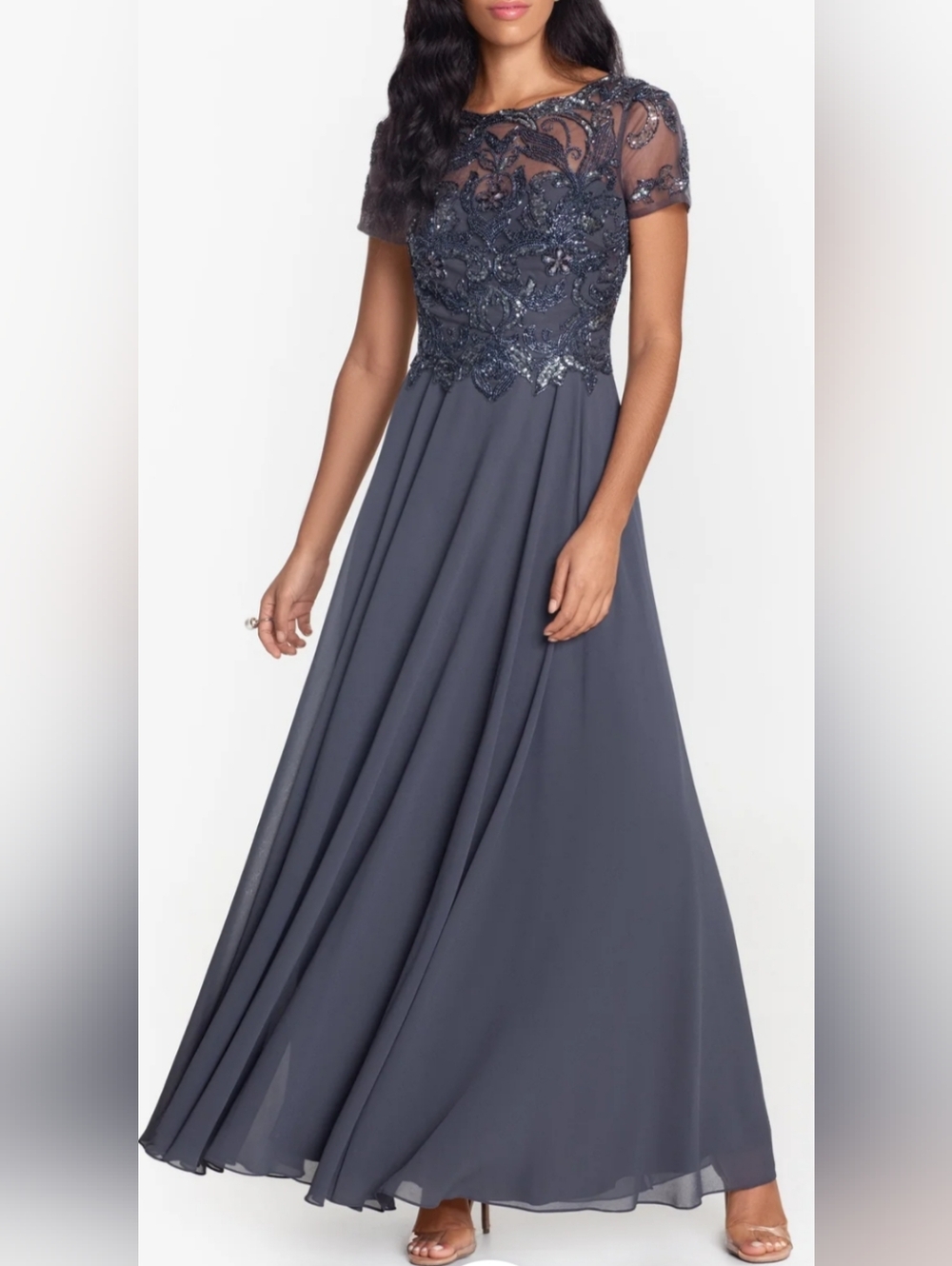 Prom Party Cocktail Wedding Dress Sequin And Chiffon Maxi Charcoal Gray Look New